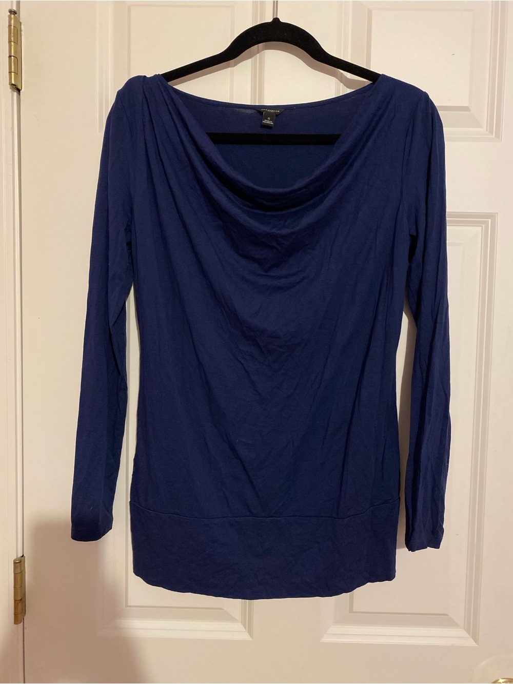 Ann Taylor blue asymmetrical cowl neck top, size small